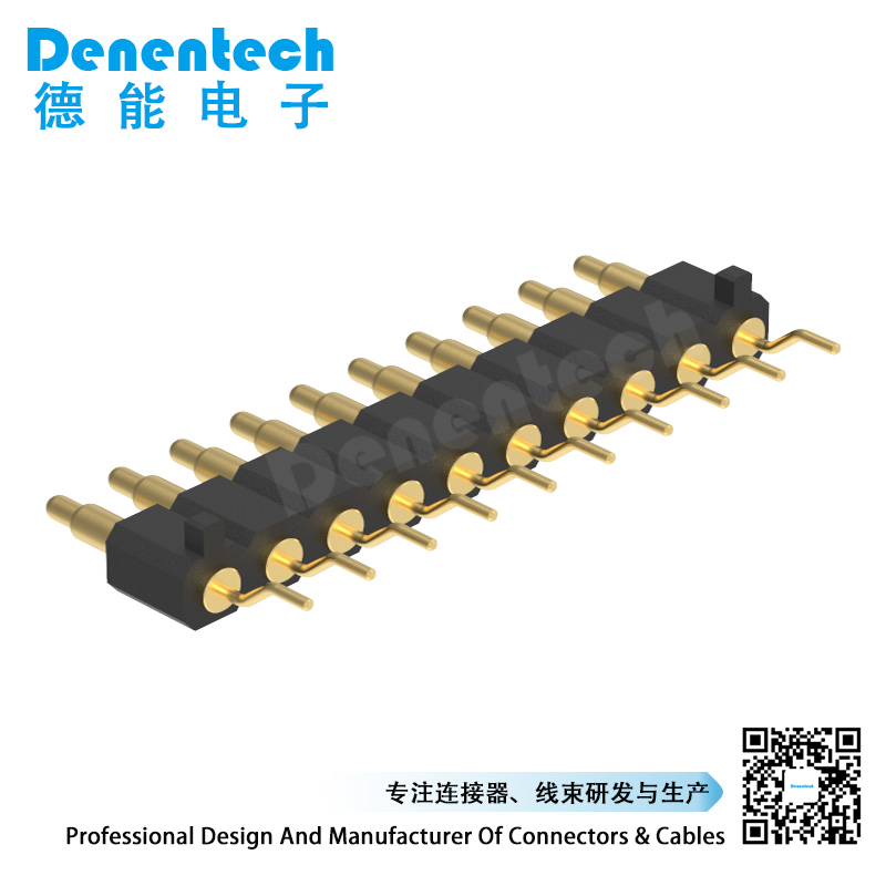 Denentech customized 3.0MM H4.0MM single row male right angle SMT pogo pin with peg
